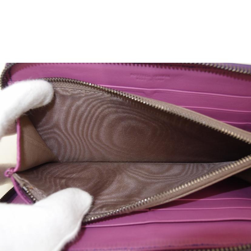 BOTTEGA VENETA ボッテガ/イントレチャートバイカラーラウンドファスナー長財布/パープル/BO5*******/Aランク/69