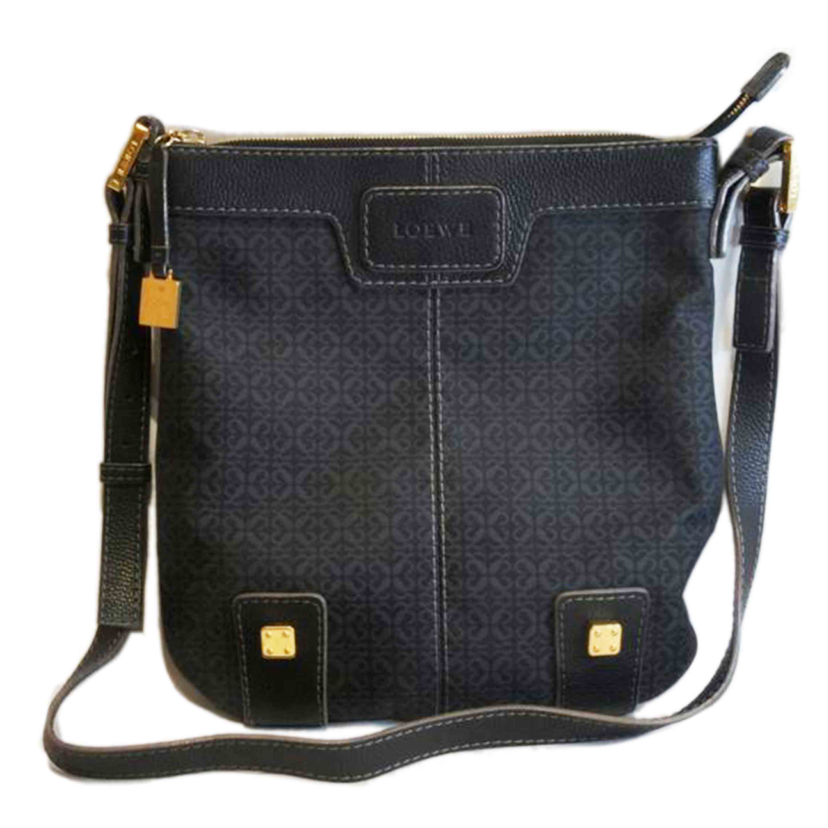 LOEWE/アナグラム総柄ナイロンショルダーブラック//Aランク/92
