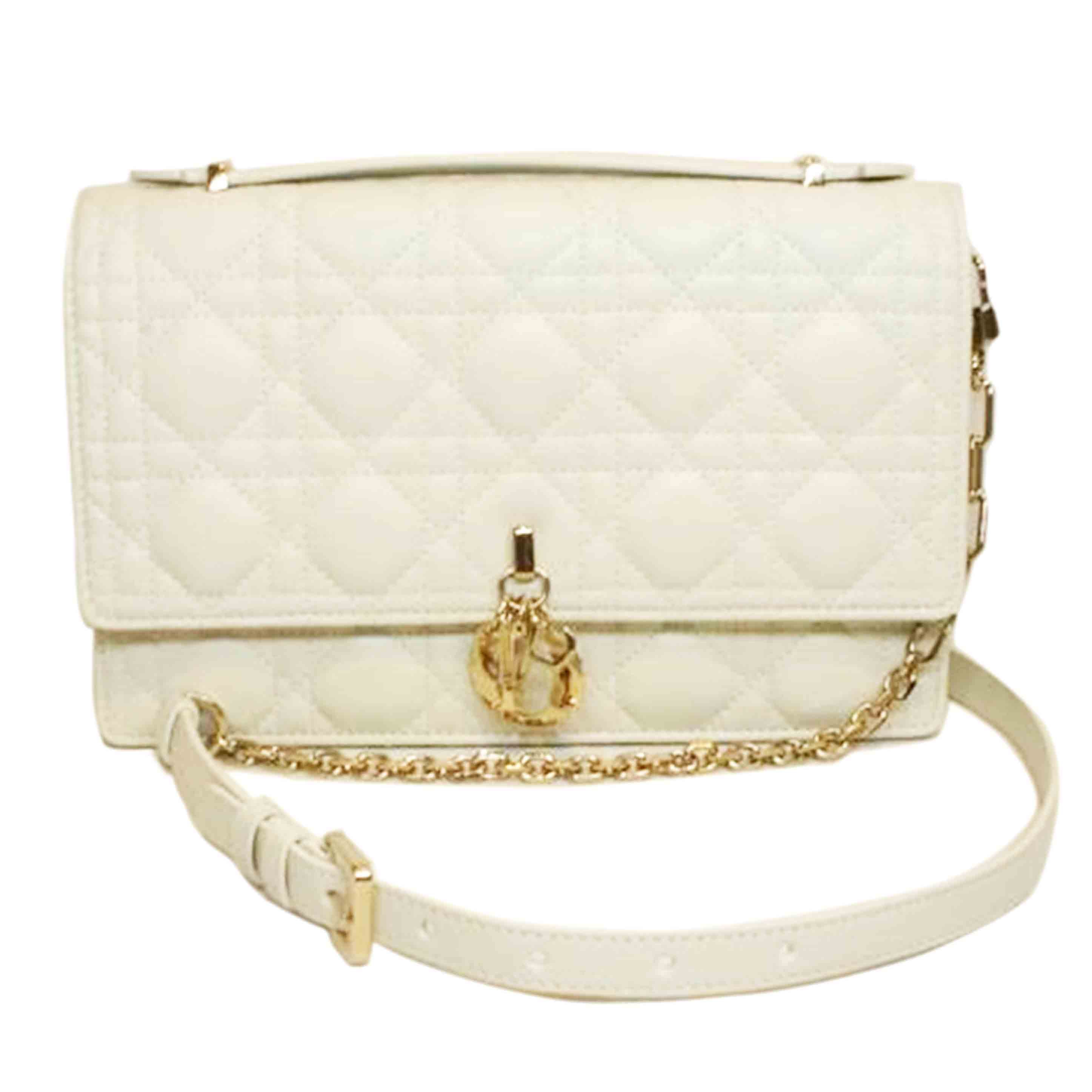 Christian Dior クリスチャンディオール/MY DIOR トップハンドルカナージュホワイトラムスキン//SAランク/92