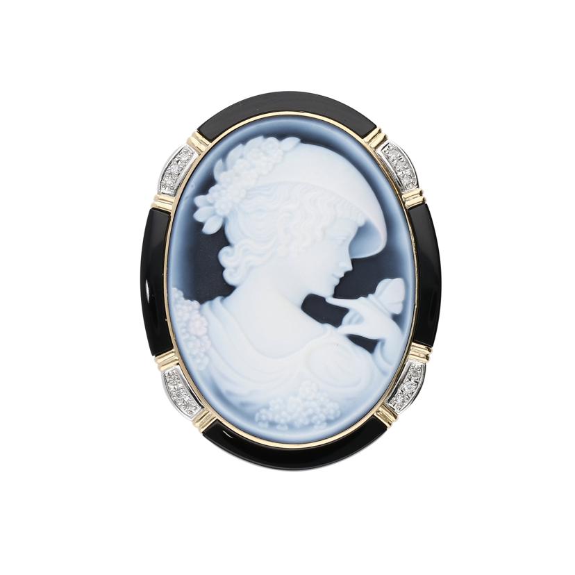 /◎K18/Pt900カメオダイヤペンダントトップ0.12ct//ABランク/59