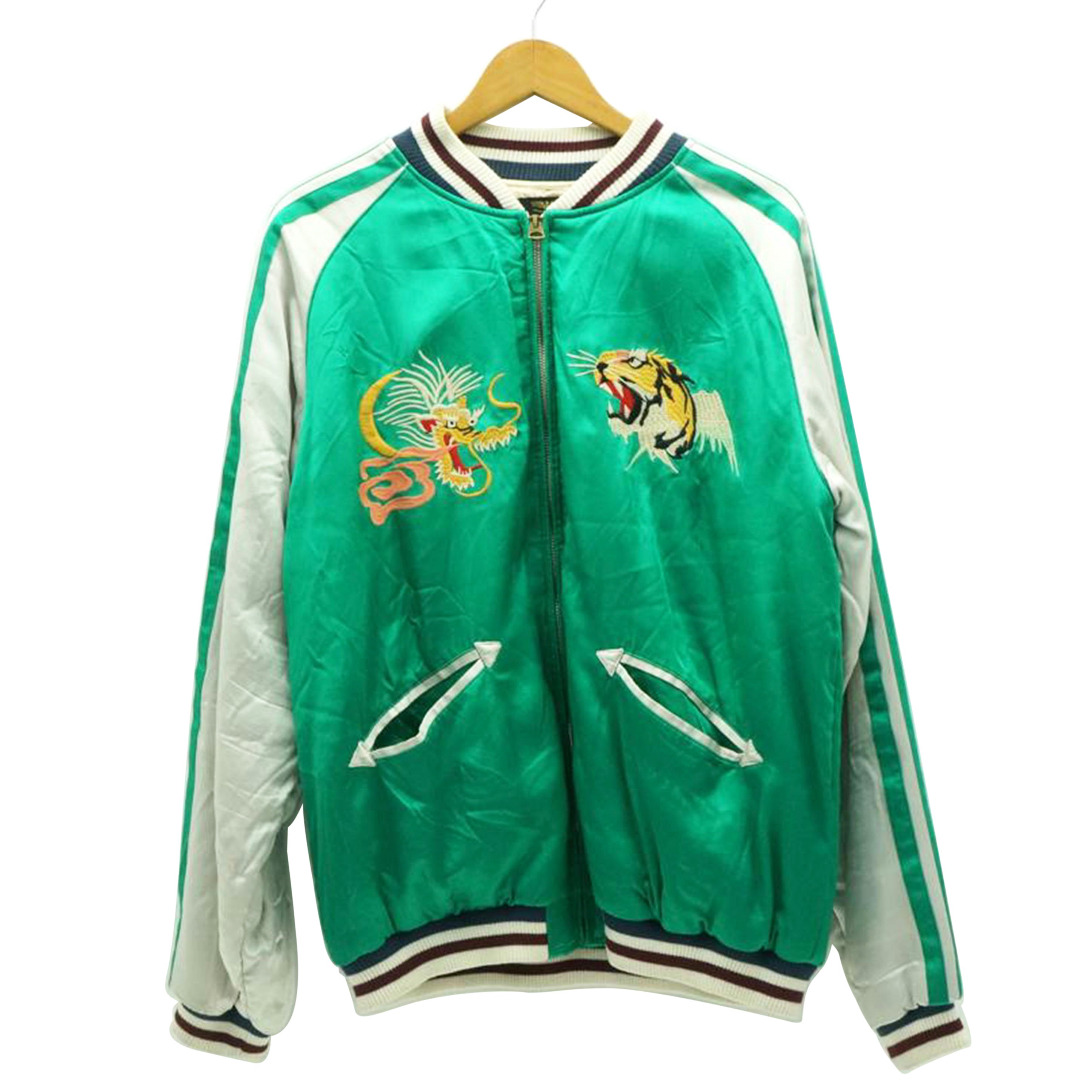 HOUSTON ヒューストン/レーヨンスカジャン/緑/龍×虎/日本地図/51220//ABランク/42