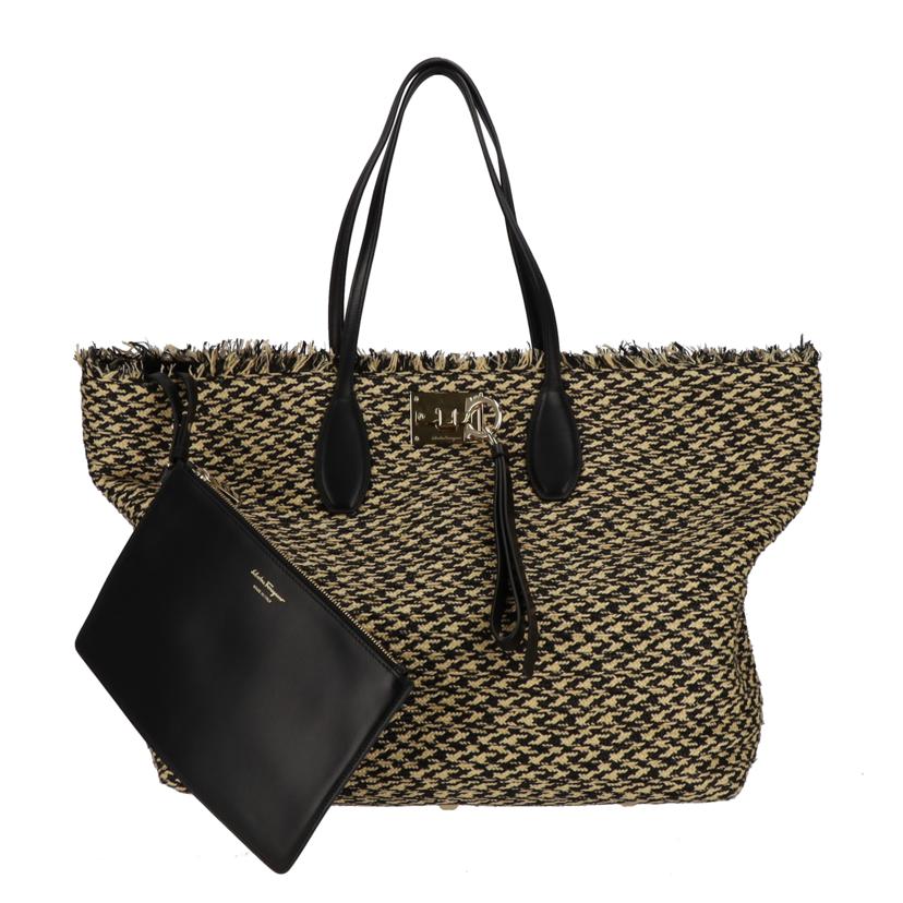 S.Ferragamo フェラガモ/ストロー×レザーガンチーニトートバッグ/ポーチ付/AU-21/H541//Aランク/91