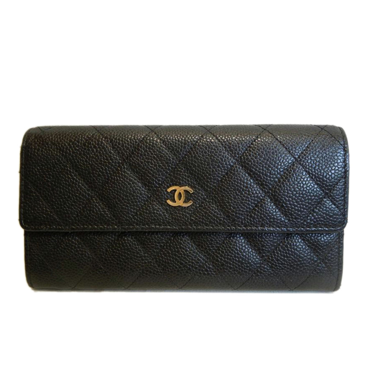 CHANEL/キャビアスキンフラップロングウォレットブラック/A50096//171*****/ABランク/92