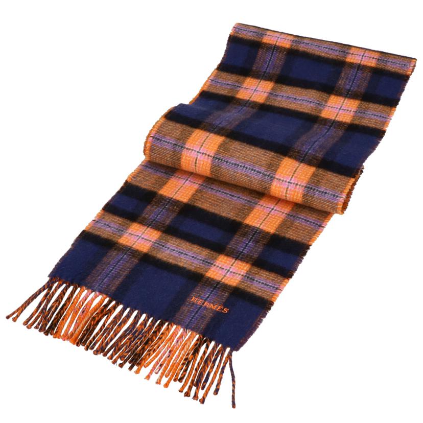 HERMES エルメス/HERMES/チェック柄カシミヤマフラー//ABランク/75