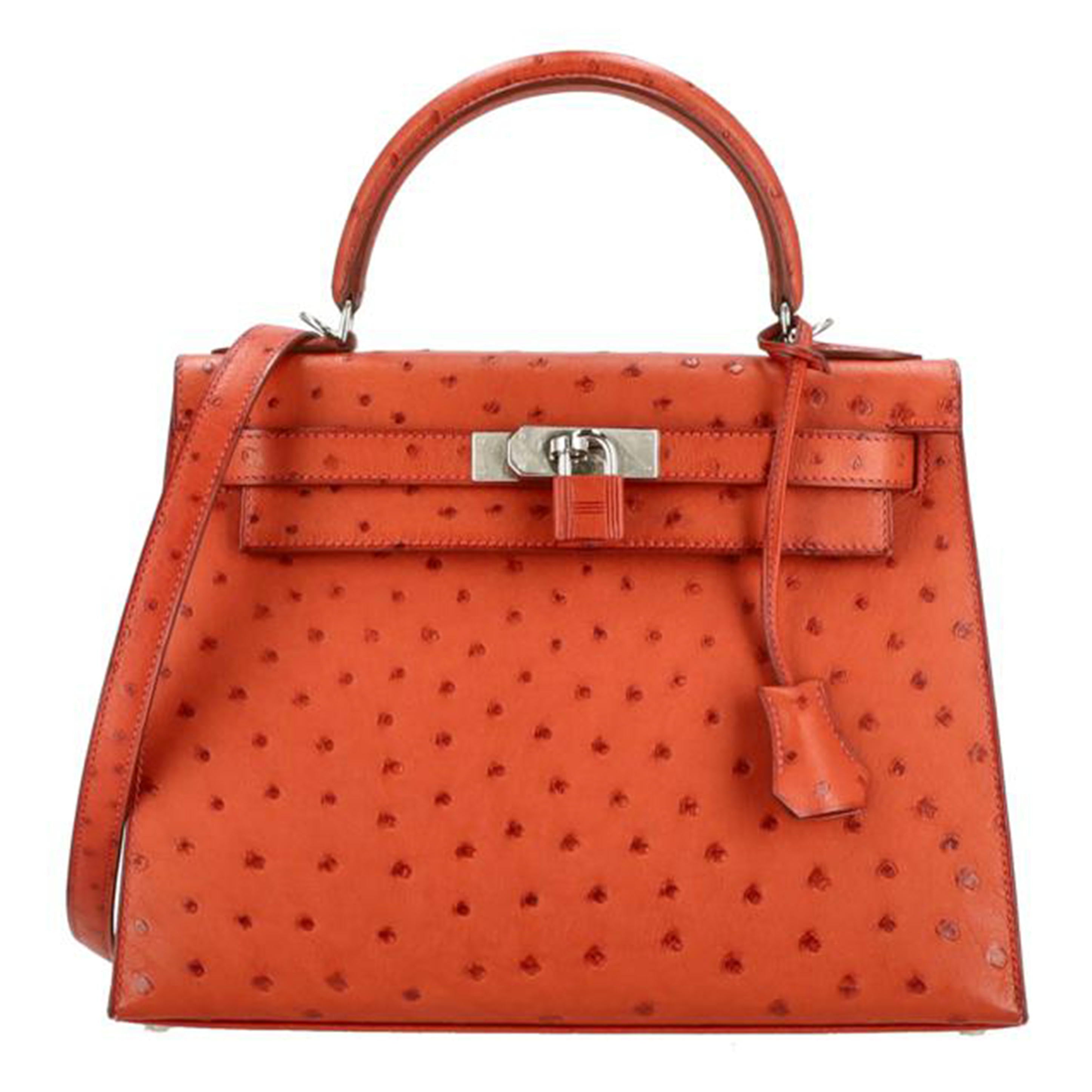 HERMES エルメス/ケリー28/オーストリッチ・オランジュ/シルバー金具/001859CC//□A刻*/SAランク/24