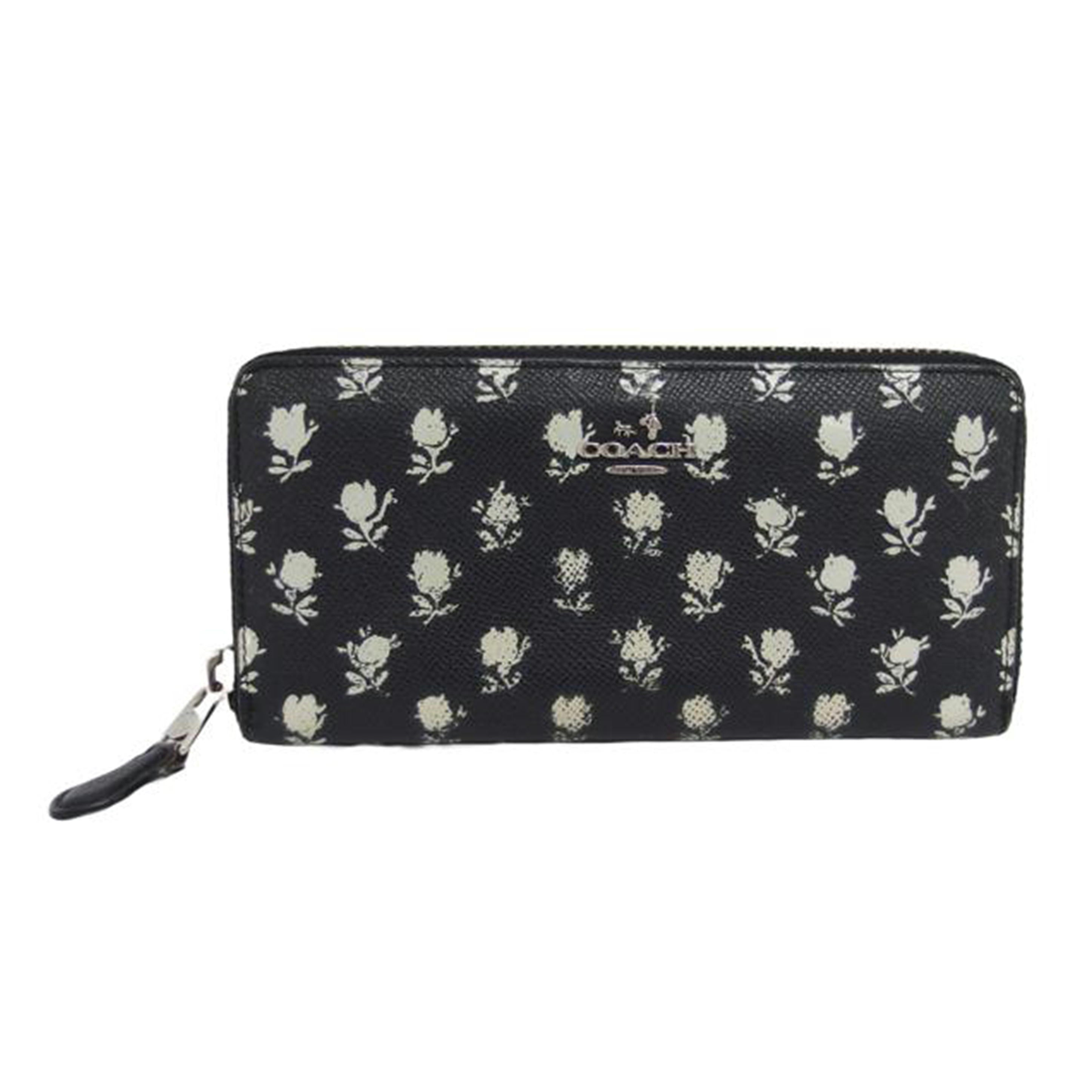 COACH コーチ クロスグレイン レザー アコーディオンジップ/ラウンドファスナー長財布/フラワープリント/52777//L14**/Bランク/04