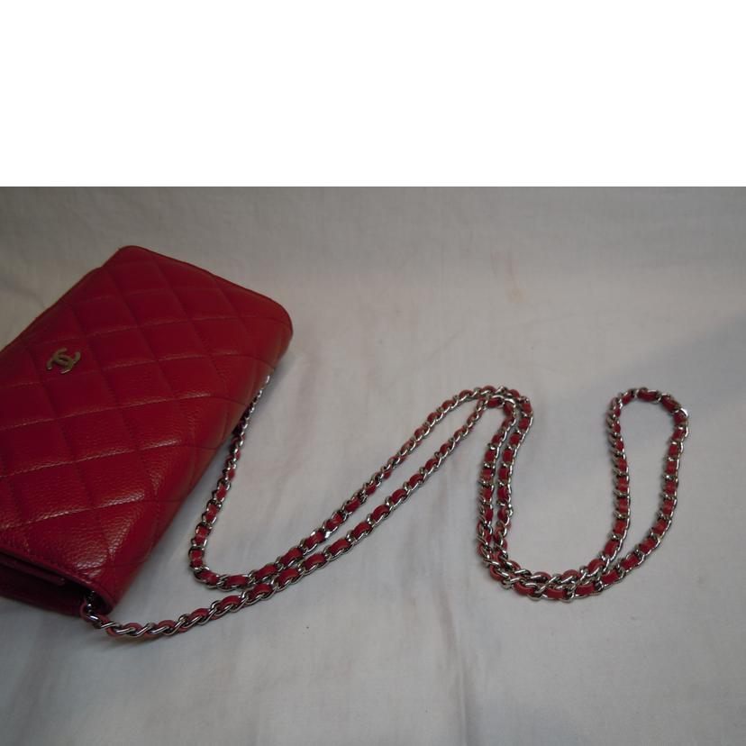 CHANEL シャネル/キャビアスキンチェーンウォレットレッド/SV金具//195*****/ABランク/92