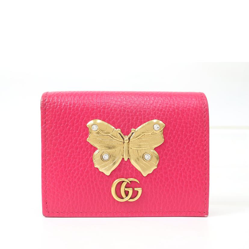 GUCCI グッチ/バタフライモチーフ コンパクトウォレット 二つ折り財布 ショッキングピンク/499361//Bランク/65