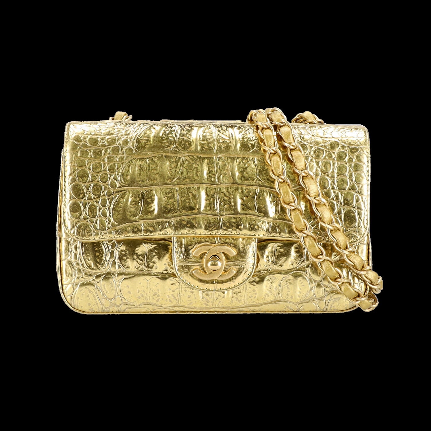 CHANEL シャネル/ゴールドエンボスクロコカーフシングルフラップチェーンショルダー//279*****/SAランク/92