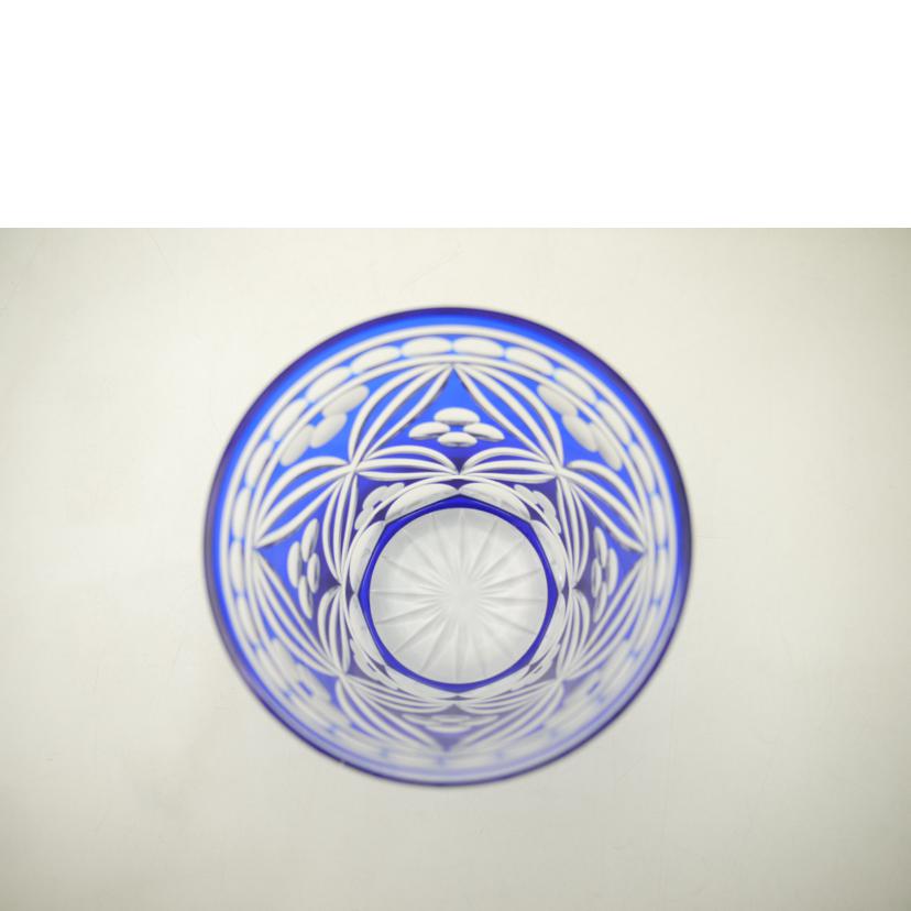 硝子工房 彩鳳/七宝花菱文様 天開オールド ルリ/江戸切子//SAランク/69