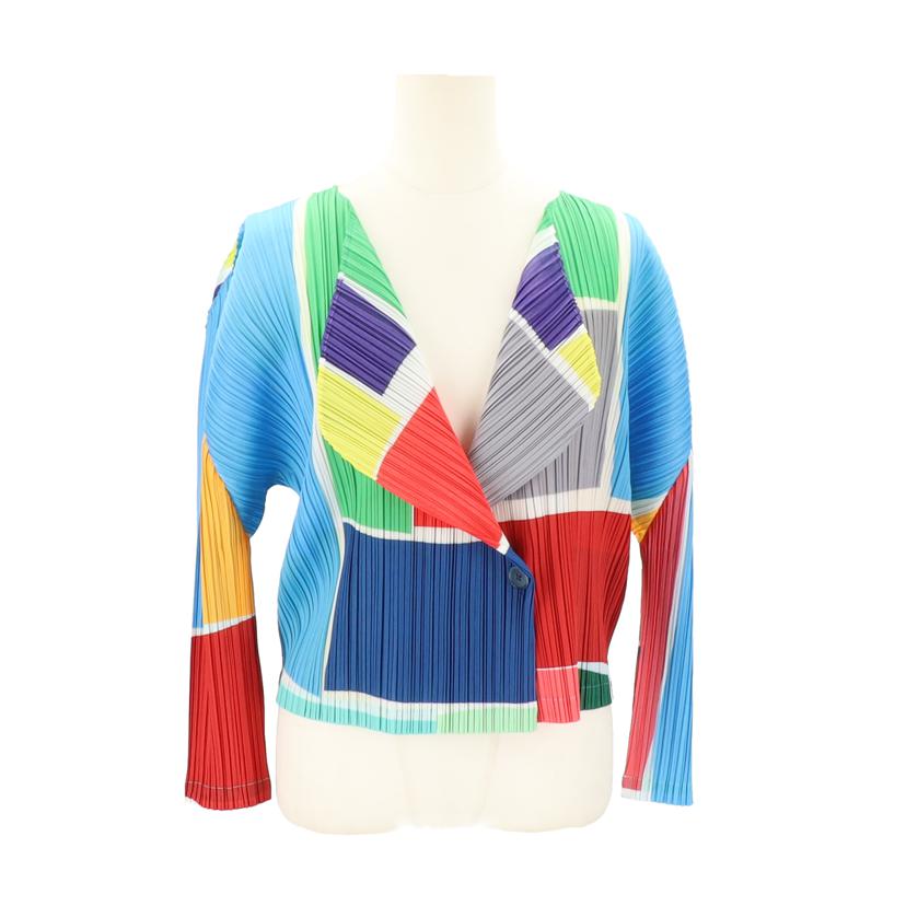 極美品✨PLEATS PLEASE　カーディガン　チェック　マルチカラー　3 ISSEY MIYAKE イッセイミヤケ/レディースファッション｜WonderREX