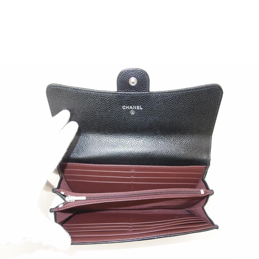 CHANEL/マトラッセキャビアスキン二つ折り長財布/ブラック/A80758/318*****/Aランク/69
