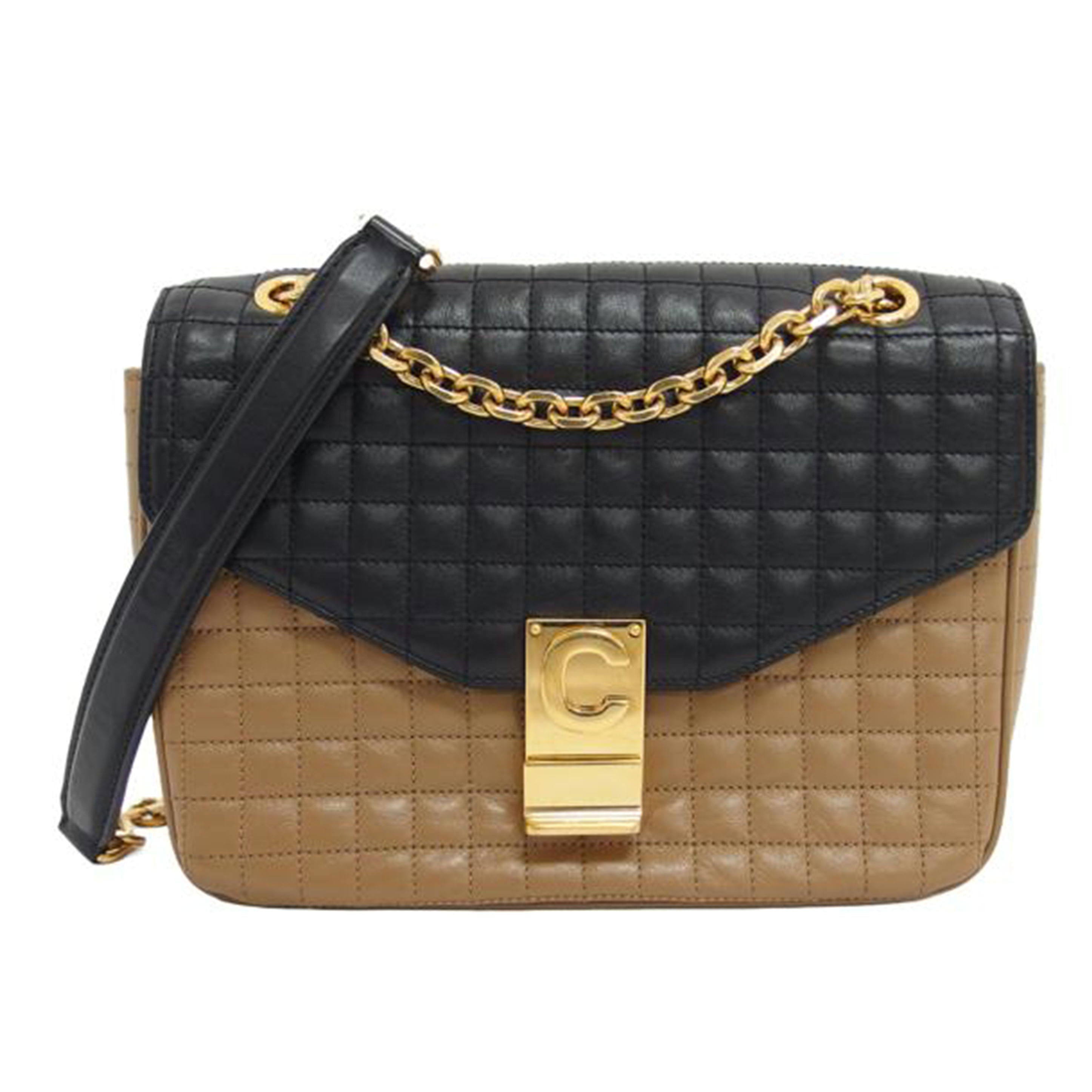 CELINE セリーヌ/Cミディアム/チェーンショルダーバッグ/ブラック×ブラウン/187253//S・G******/ABランク/04