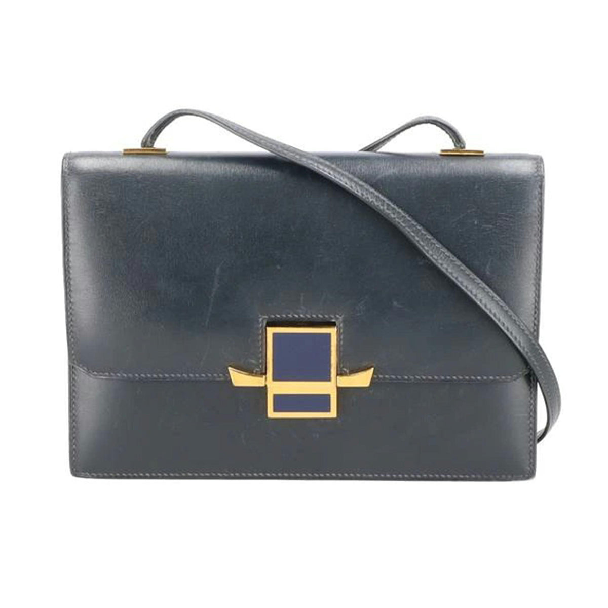 HERMES エルメス/ボックスカーフフラップショルダーバッグ/インディゴGD金具// 〇W*****/Bランク/24