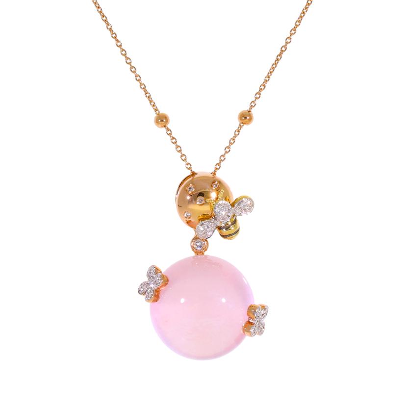 K18ローズクオーツダイヤネックレス 14.18/D0.19ct//Aランク/59