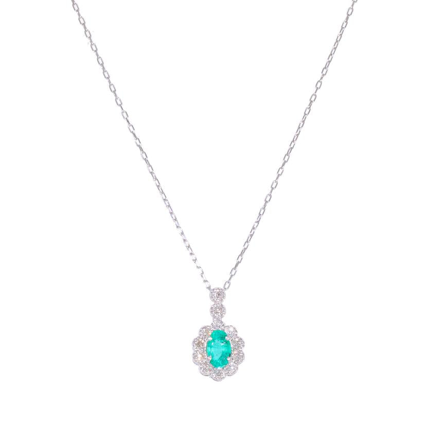 / PT900/850 エメラルド ダイヤネックレス0.25/D 0.10ct//Aランク/65