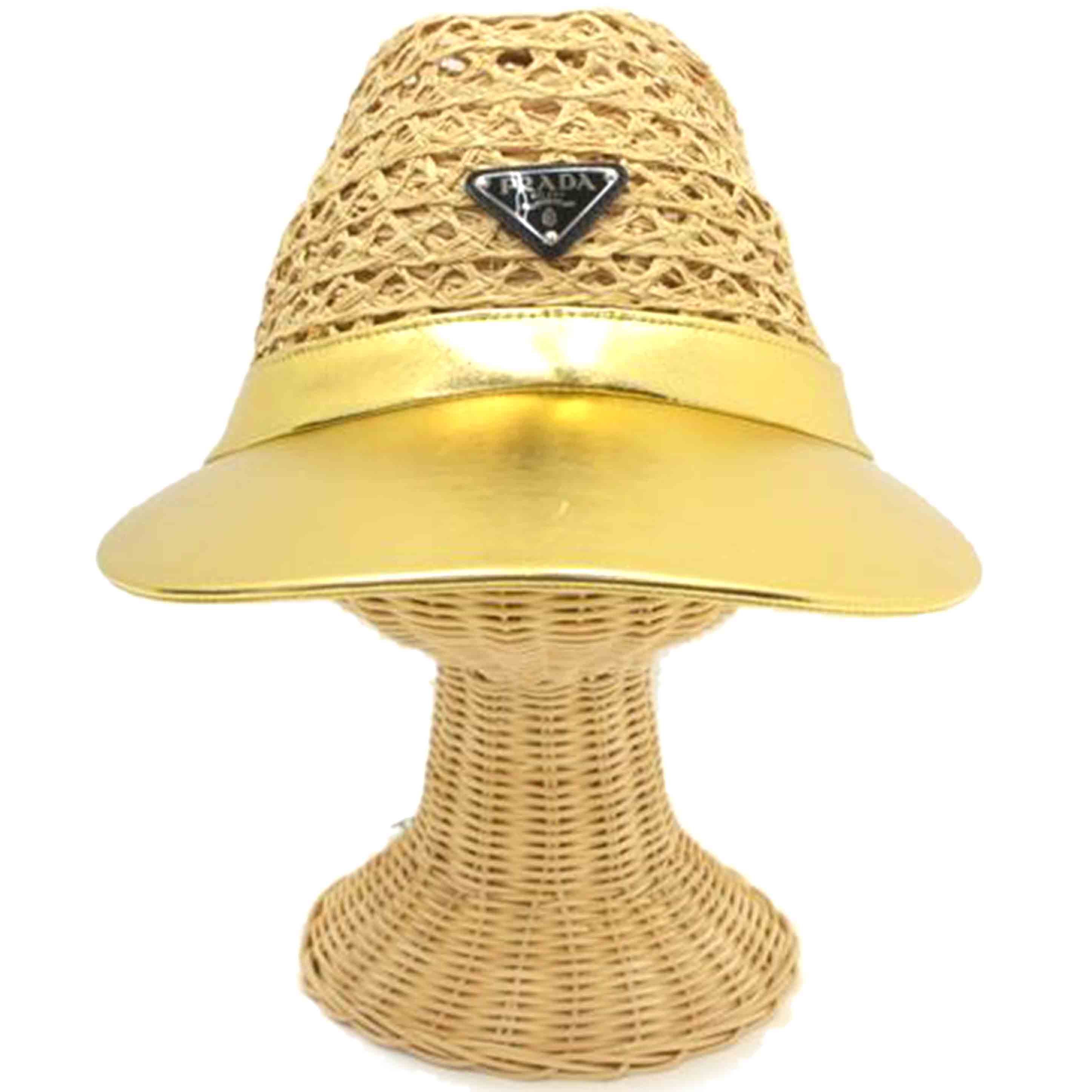 PRADA/25 プラダ/プラダ/ラフィア×ナッパレザーバイザーハット/S/1HC225//Sランク/75