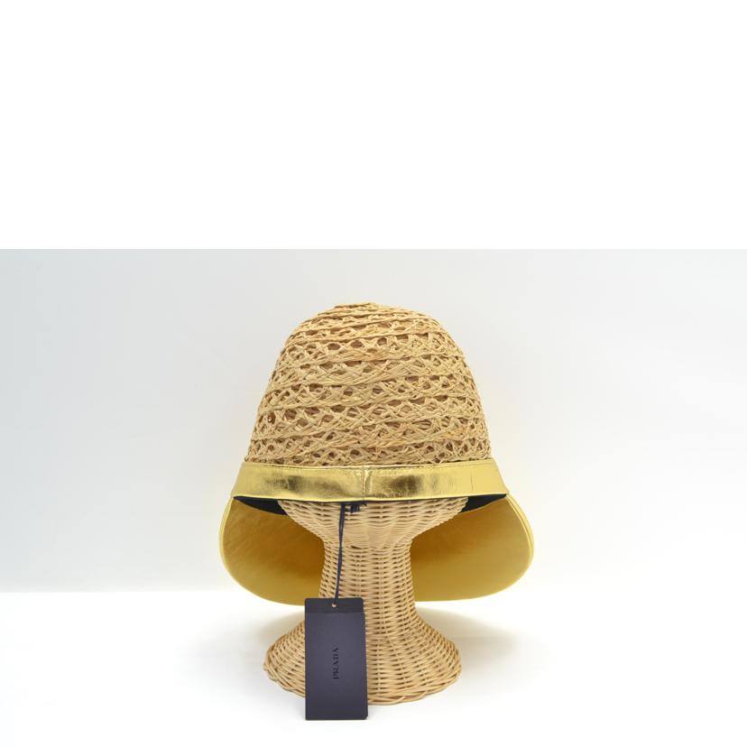 PRADA/25 プラダ/プラダ/ラフィア×ナッパレザーバイザーハット/S/1HC225//Sランク/75