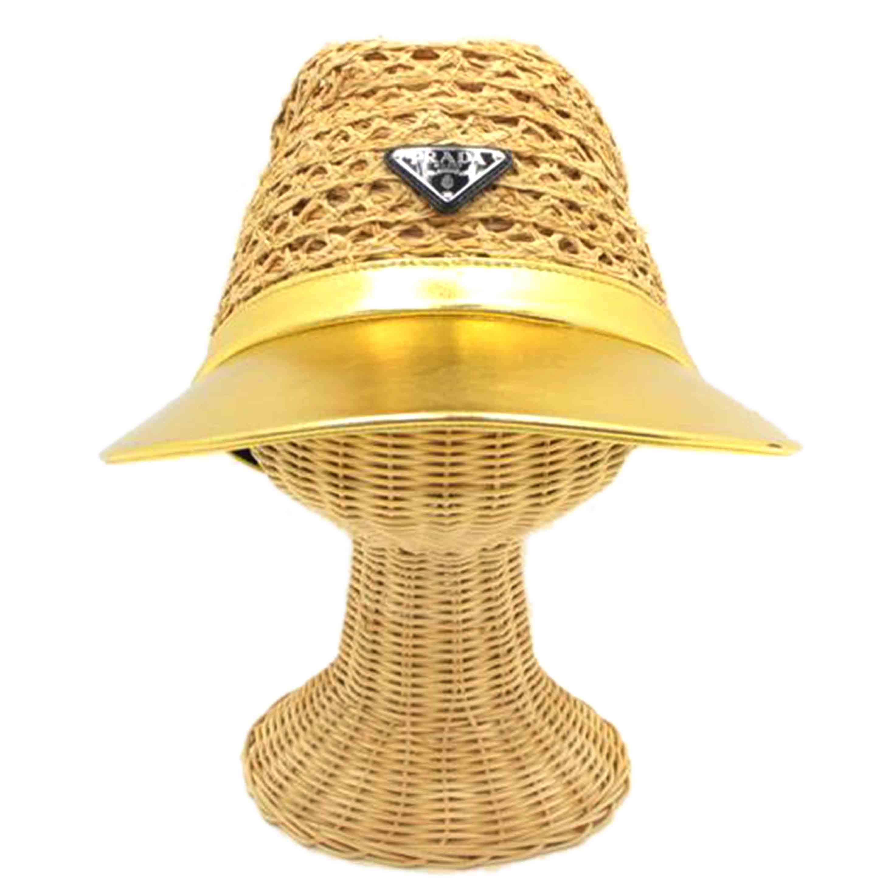 PRADA/25 プラダ/プラダ/ラフィア×ナッパレザーバイザーハット/M/1HC225//Sランク/75