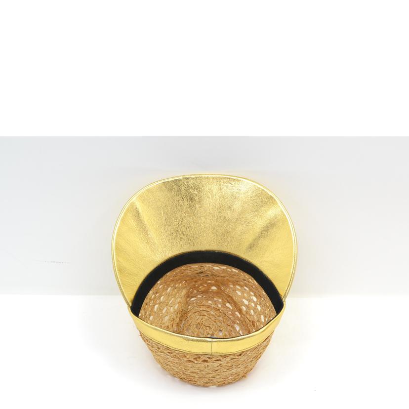 PRADA/25 プラダ/プラダ/ラフィア×ナッパレザーバイザーハット/M/1HC225//Sランク/75