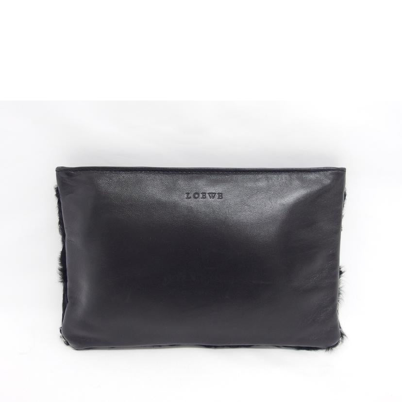 LOEWE ロエベ/ファー・ラムレザーポーチ/ブラック//Aランク/04