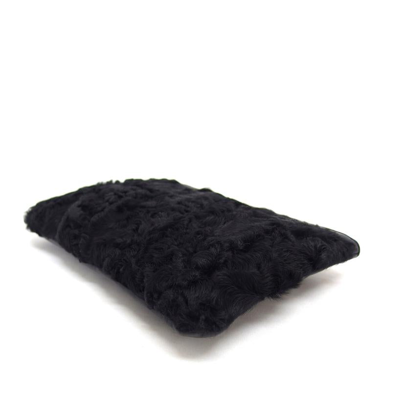 LOEWE ロエベ/ファー・ラムレザーポーチ/ブラック//Aランク/04