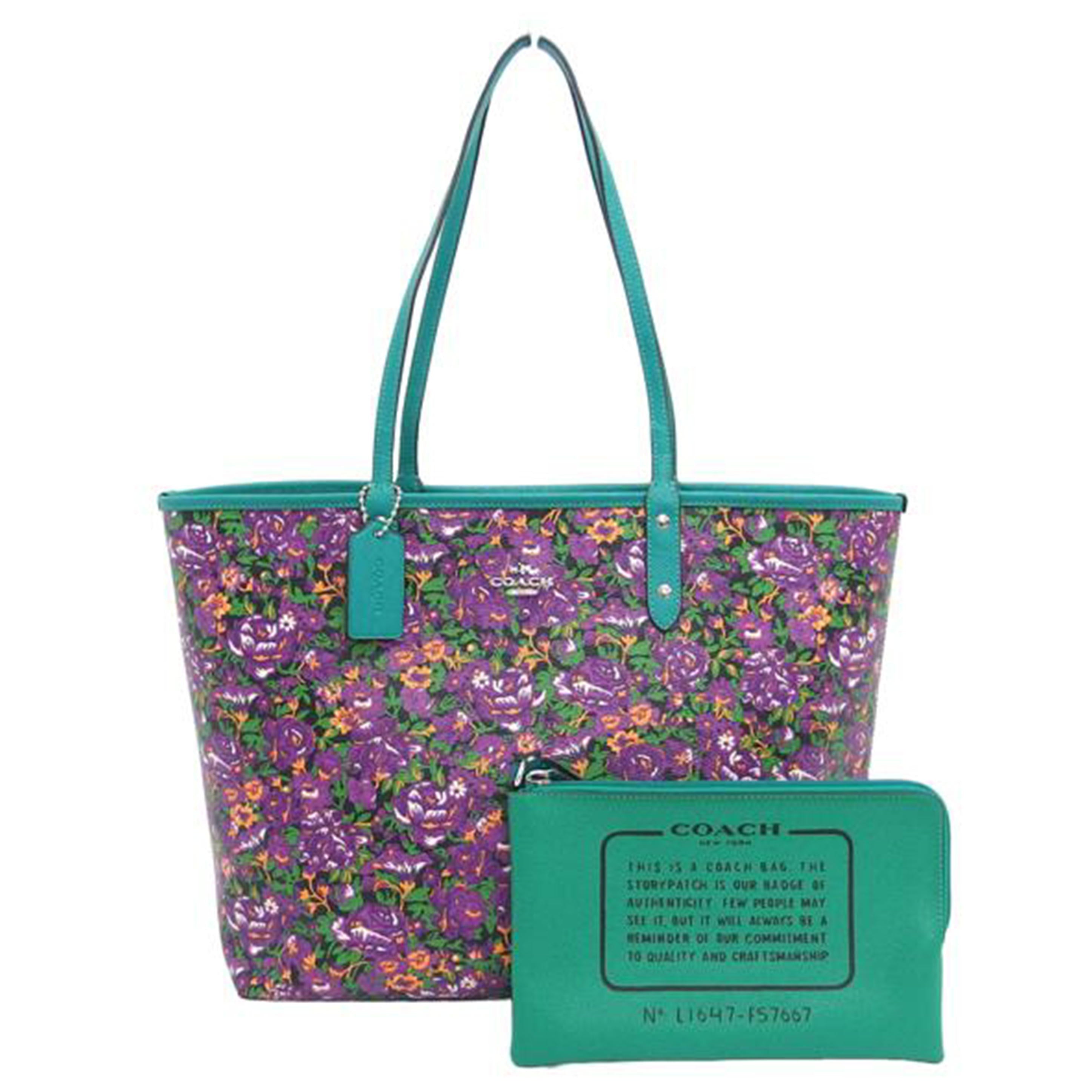 COACH コーチ/フローラル/リバーシブルトートバッグ/パープル×グリーン/F57667//L16**/Aランク/04