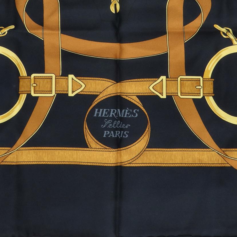 HERMES エルメス/スカーフ(黒)/HERMES/カレ90//ABランク/93