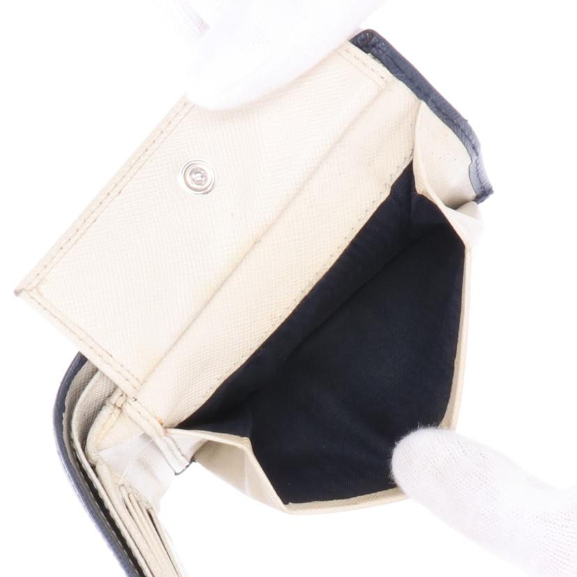 PRADA プラダ 財布 小物 札入れ レザー メンズ ネイビー ホワイト/サフィアーノ二つ折り財布//Bランク/75