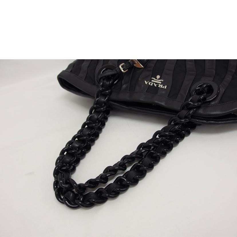 PRADA プラダ ナイロン レザーストライプ /プラチェーントートバッグ/ブラック/BR36998//117/ABランク/04
