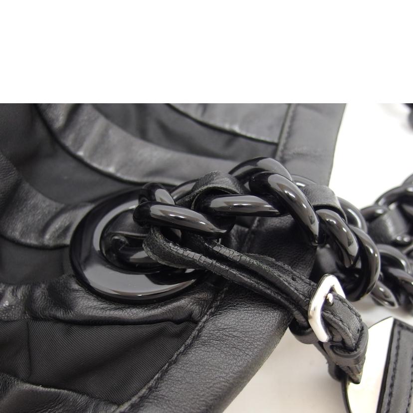 PRADA プラダ ナイロン レザーストライプ /プラチェーントートバッグ/ブラック/BR36998//117/ABランク/04