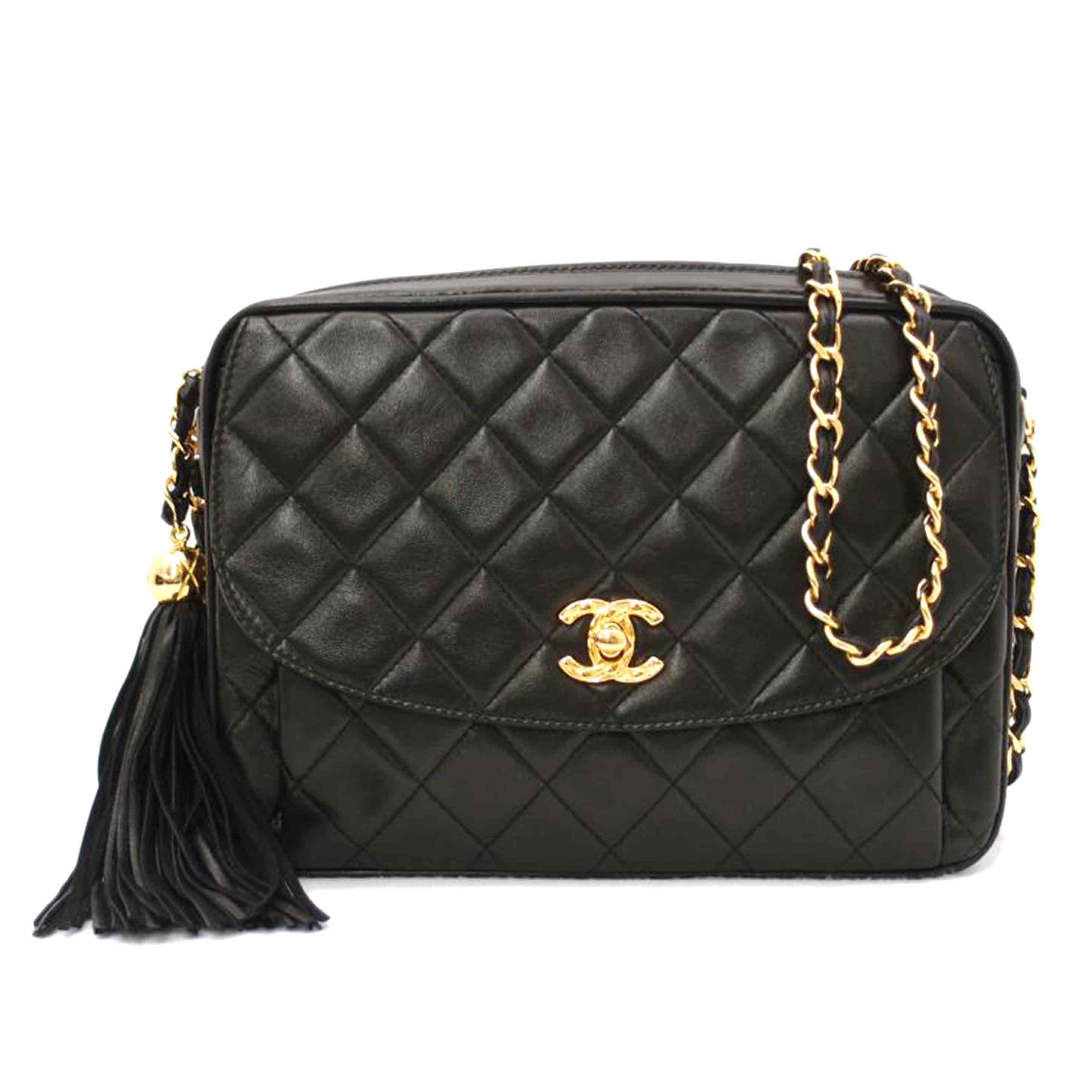 CHANEL シャネル ショルダーバッグ 斜め掛け 肩掛け 黒 ゴールド金具 レディース /ラムスキンマトラッセフリンジチェーンショルダー/ブラック//288****/Aランク/69