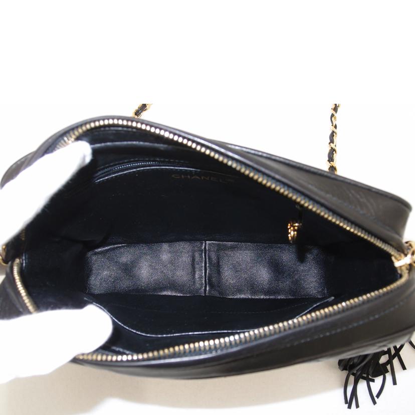 CHANEL シャネル ショルダーバッグ 斜め掛け 肩掛け 黒 ゴールド金具 レディース /ラムスキンマトラッセフリンジチェーンショルダー/ブラック//288****/Aランク/69