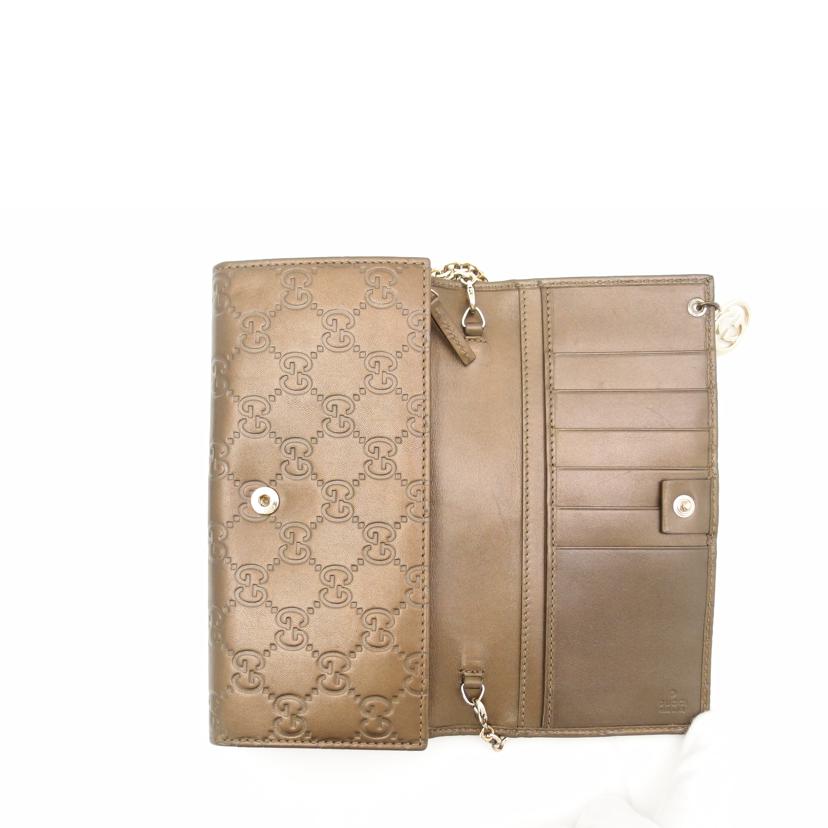 GUCCI グッチ 二つ折り長財布 茶 レディース/グッチシマチェーンウォレット/ブラウン/224262//366*/ABランク/69