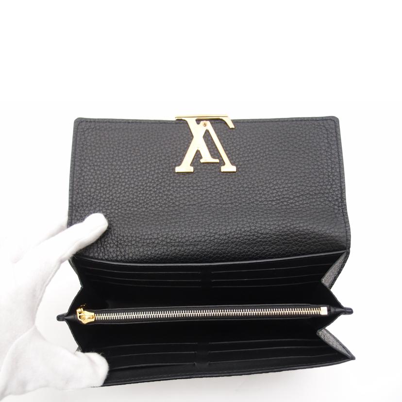 LOUIS VUITTON ルイ・ヴィトン 二つ折り長財布 LVロゴ パイソン レザー 黒 レディース メンズ/ポルトフォイユ・カプシーヌ/トリヨン/ノワール・パイソン/N90129//MI1189/ABランク/69