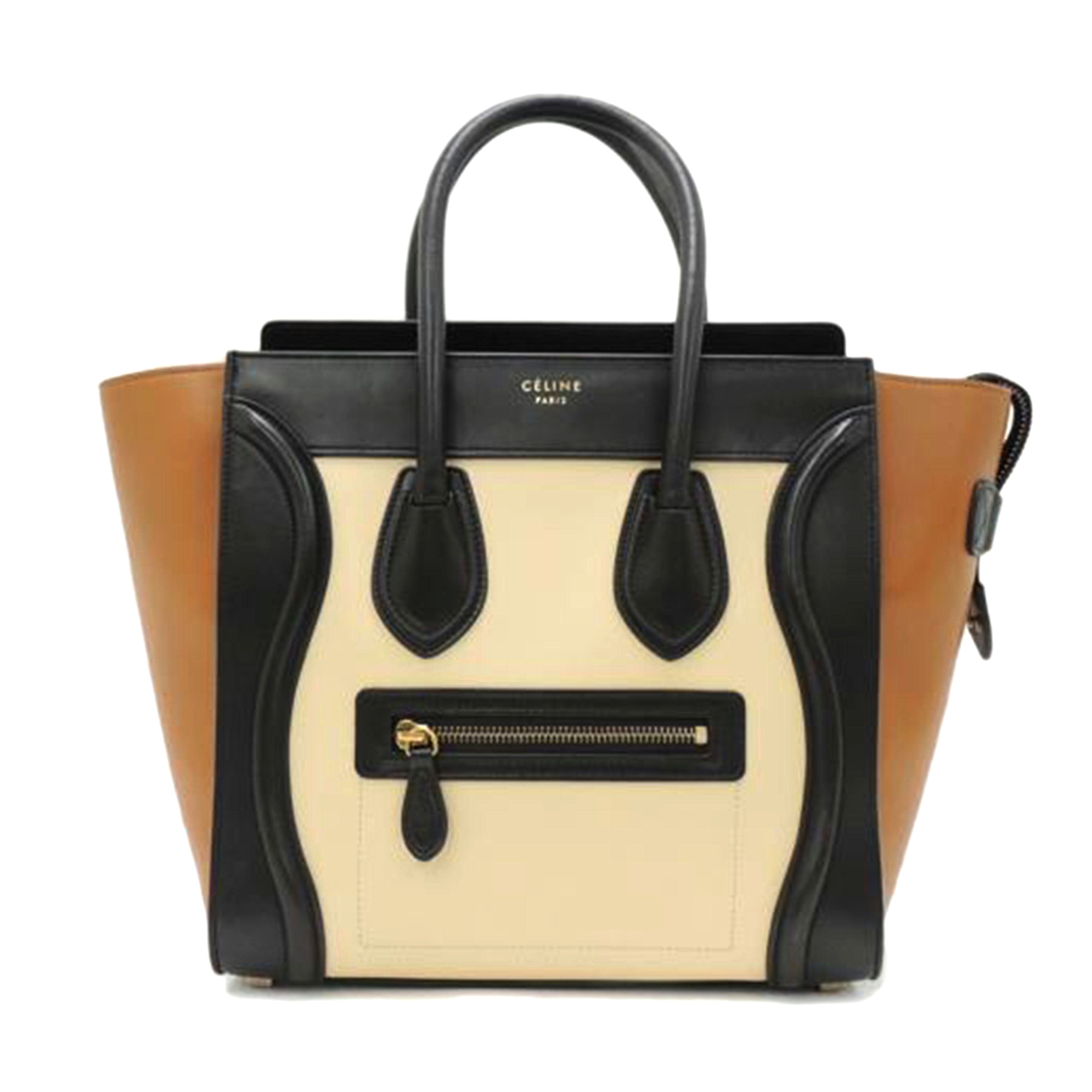 CELINE セリーヌ ハンドバッグ トートバッグ 手提げ カーフスキン/ラゲージ・マイクロショッパー/黒×茶×アイボリー/167793//F-GA-0134/ABランク/69