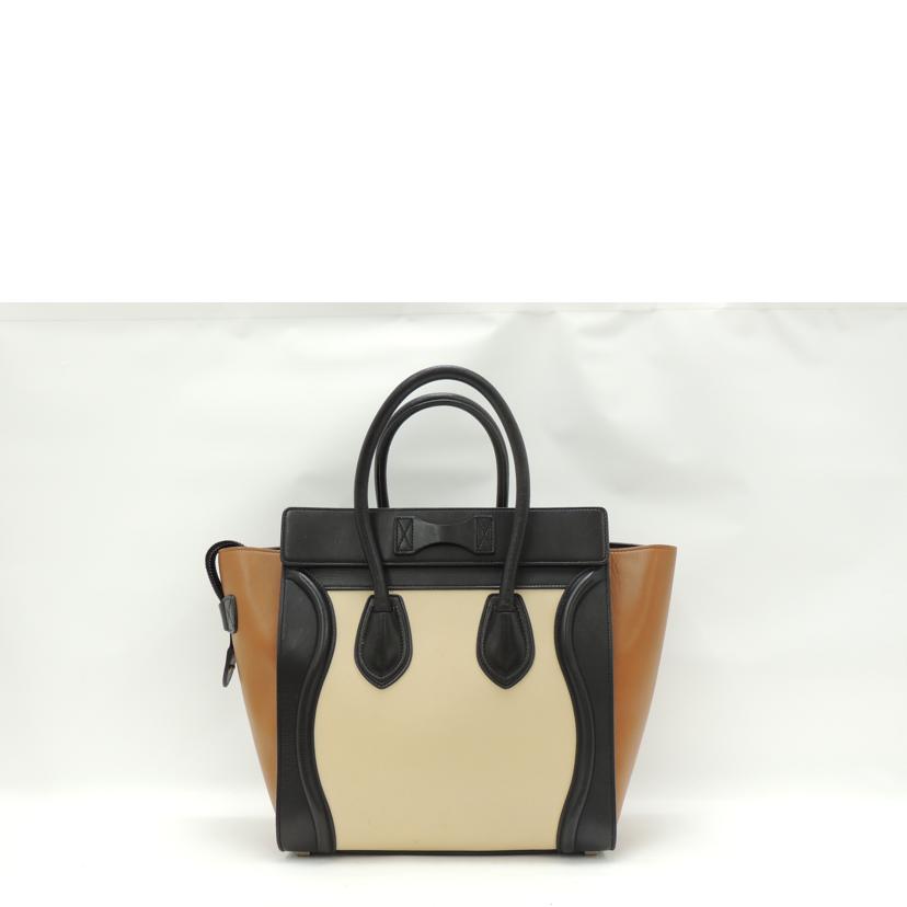 CELINE セリーヌ ハンドバッグ トートバッグ 手提げ カーフスキン/ラゲージ・マイクロショッパー/黒×茶×アイボリー/167793//F-GA-0134/ABランク/69