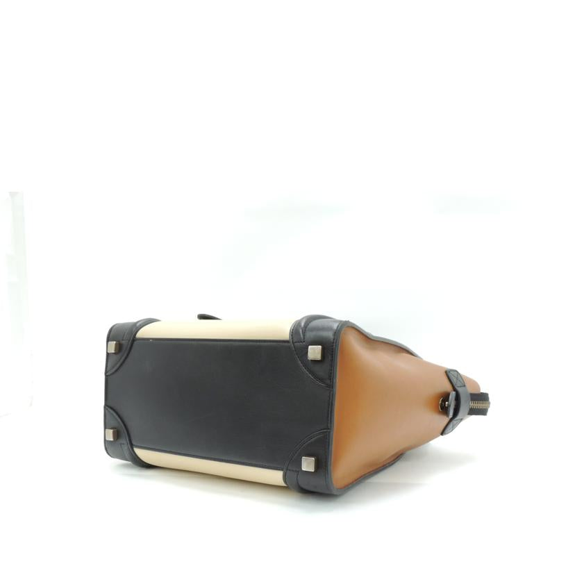 CELINE セリーヌ ハンドバッグ トートバッグ 手提げ カーフスキン/ラゲージ・マイクロショッパー/黒×茶×アイボリー/167793//F-GA-0134/ABランク/69