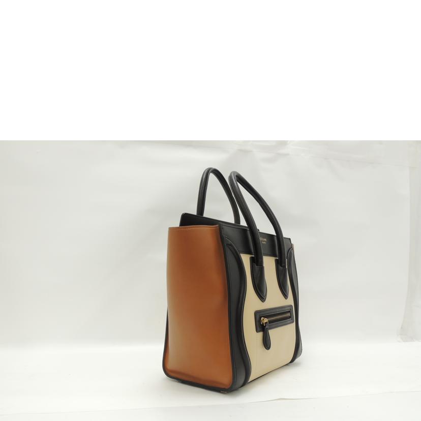 CELINE セリーヌ ハンドバッグ トートバッグ 手提げ カーフスキン/ラゲージ・マイクロショッパー/黒×茶×アイボリー/167793//F-GA-0134/ABランク/69