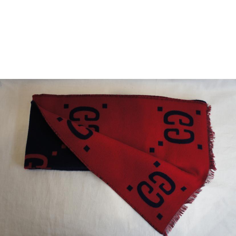 GUCCI グッチ/ウールGGマフラーネイビーレッド//Aランク/92