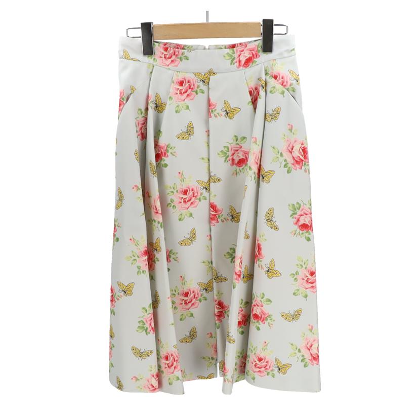 PRADA プラダ PRADA シルクフェイルスカート ローズ&蝶々柄 レディース/ローズ&蝶々柄シルクフェイルスカート/P174Q//Aランク/37