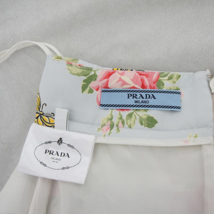 PRADA プラダ PRADA シルクフェイルスカート ローズ&蝶々柄 レディース/ローズ&蝶々柄シルクフェイルスカート/P174Q//Aランク/37