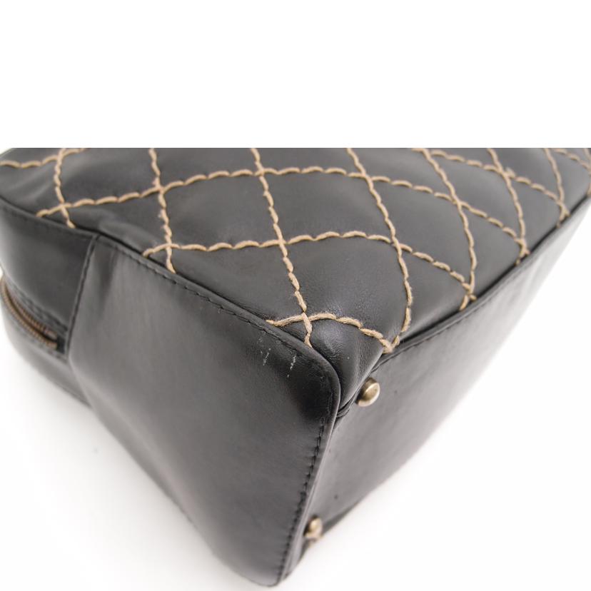 CHANEL シャネル ココマーク ハンドバッグ 手提げ レザー 黒/ワイルドステッチ・ミニボストン/ブラック/A18121//6528175/ABランク/69