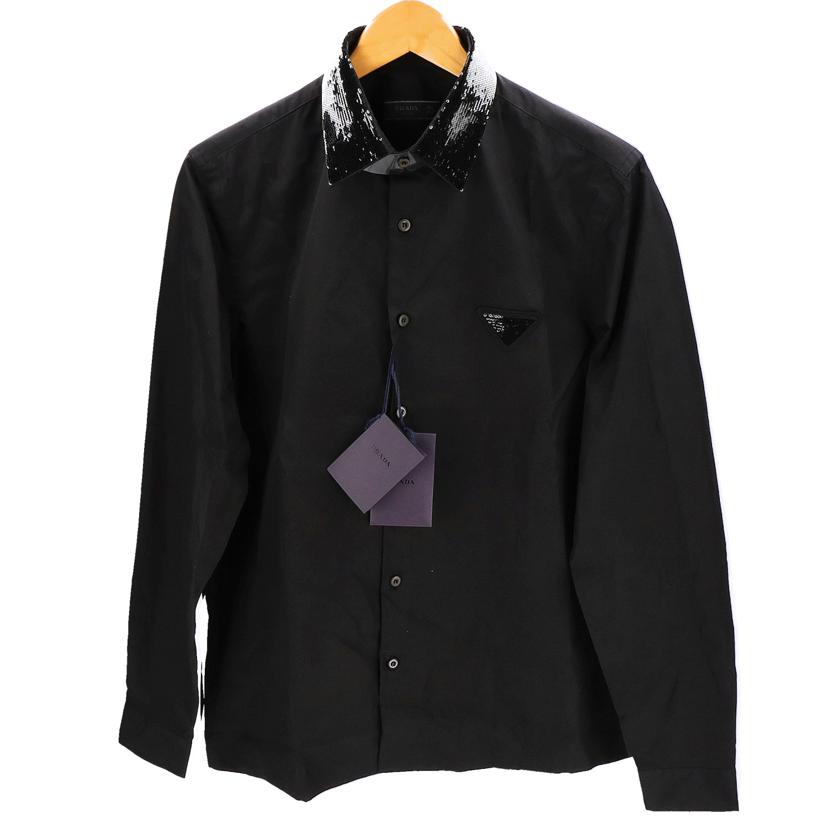 プラダ PRADA ブラックコットン長袖シャツ メンズ サイズ40/ブラックコットン長袖シャツ/UCN412//SAランク/37