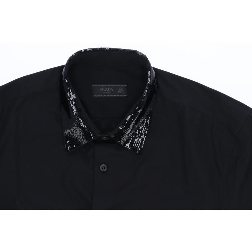 プラダ PRADA ブラックコットン長袖シャツ メンズ サイズ40/ブラックコットン長袖シャツ/UCN412//SAランク/37