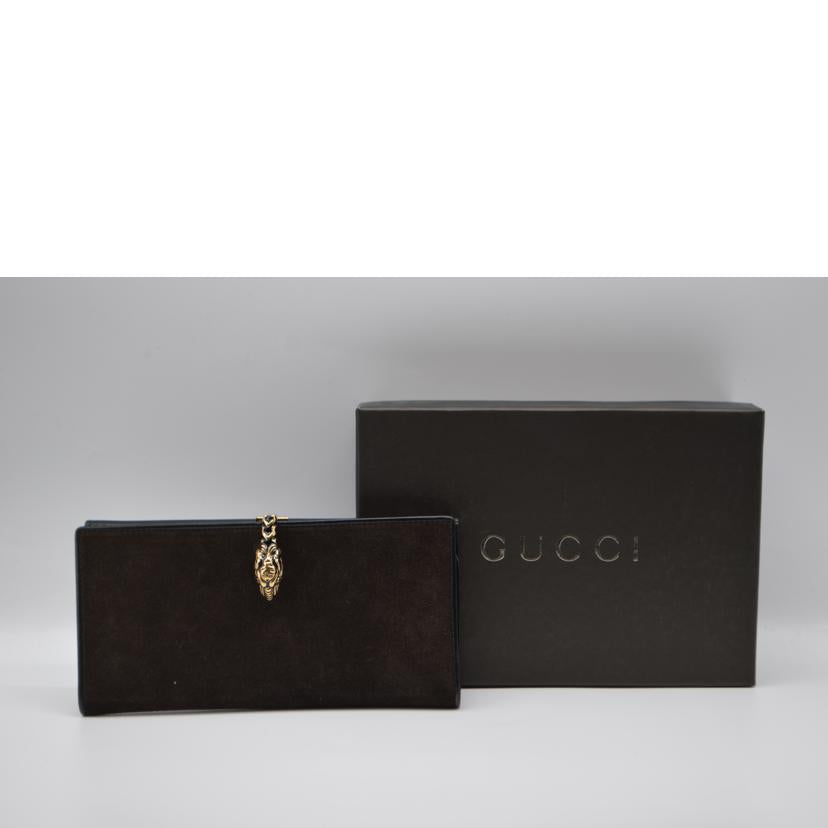 GUCCI グッチ/タイガーヘッドクリップスェードレザー長財布/035・2149・2190//Aランク/89