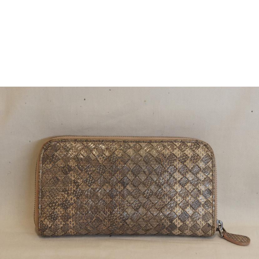 BOTTEGA VENETA ボッテガヴェネタ/イントレチャートラウンドファスナー/パイソンレザー/グレー//ABランク/92