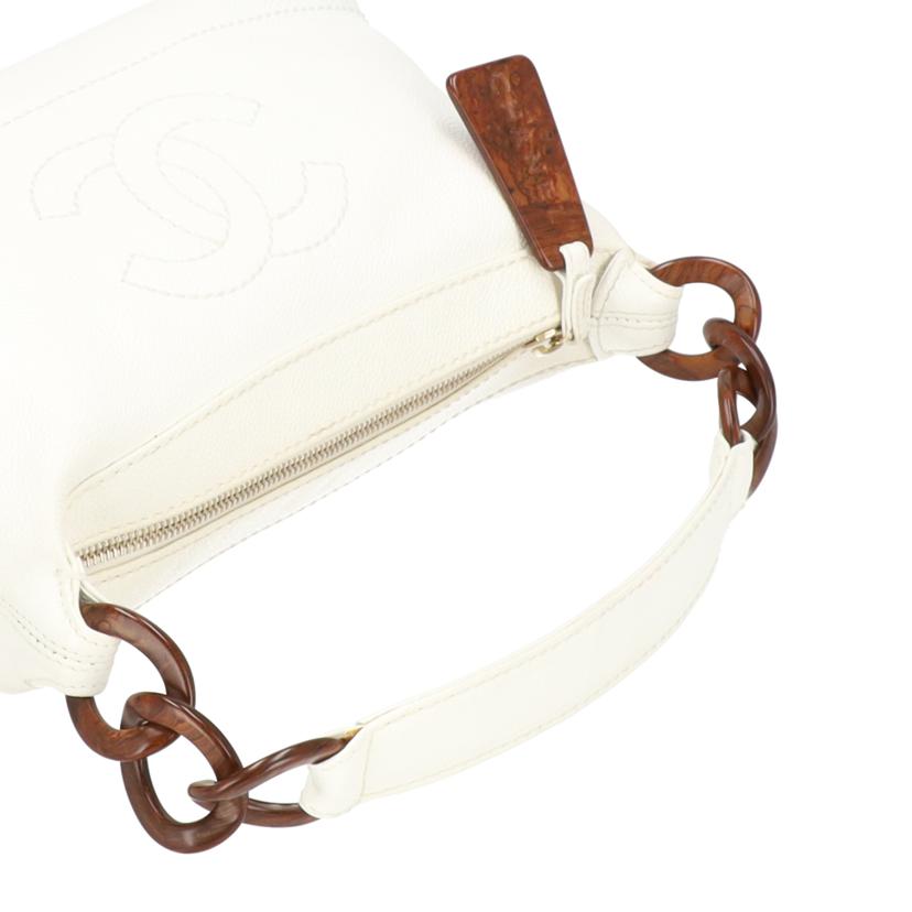 CHANEL シャネル/ヴィンテージ/ココマーク/キャビアスキンセミショルダー/白//741****/ABランク/09