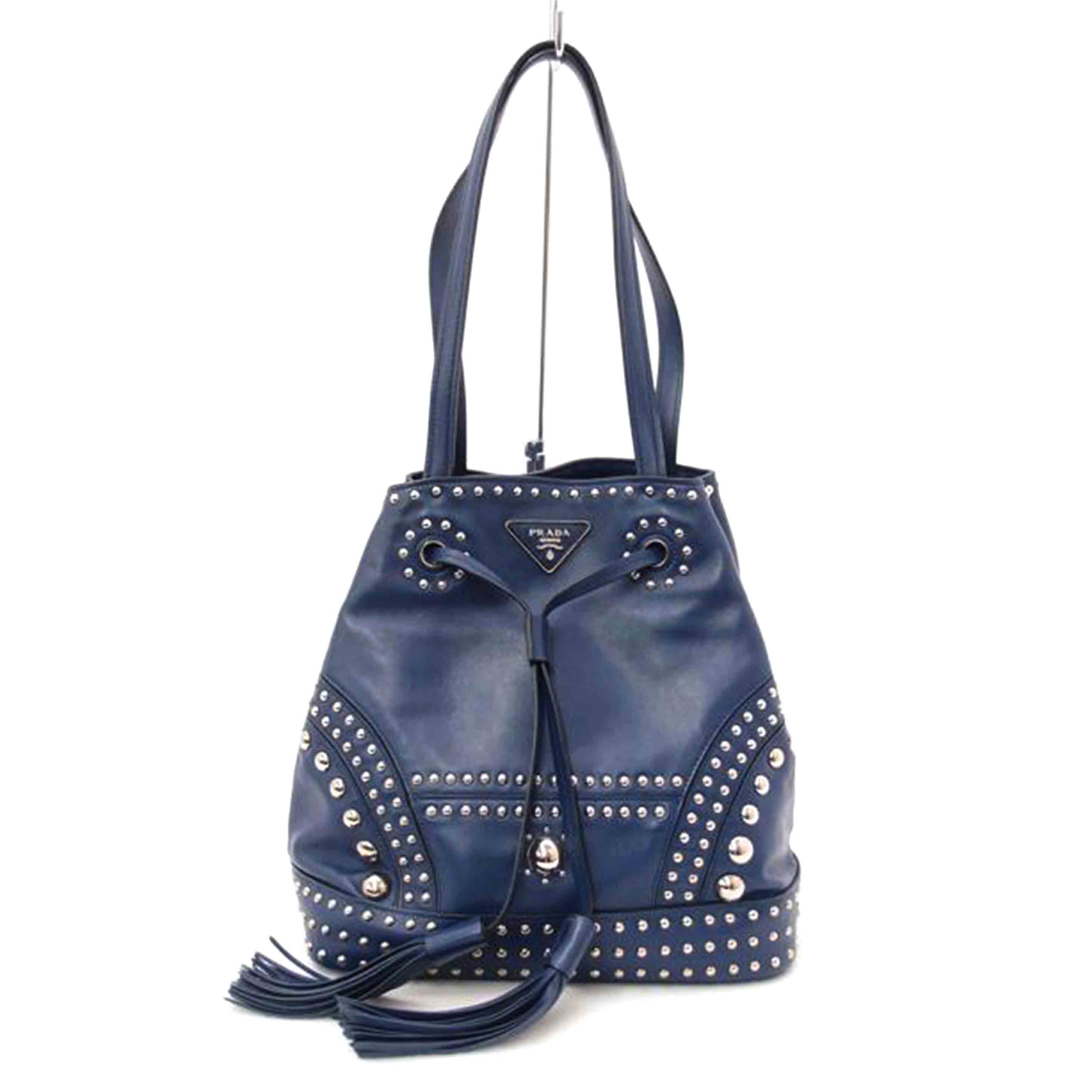 PRADA プラダ ハンドバック トートバック ショルダーバッグ 肩掛け 青 レディース/スタッズ巾着フリンジトート/ブルー/B5061M//8/G****/Aランク/69