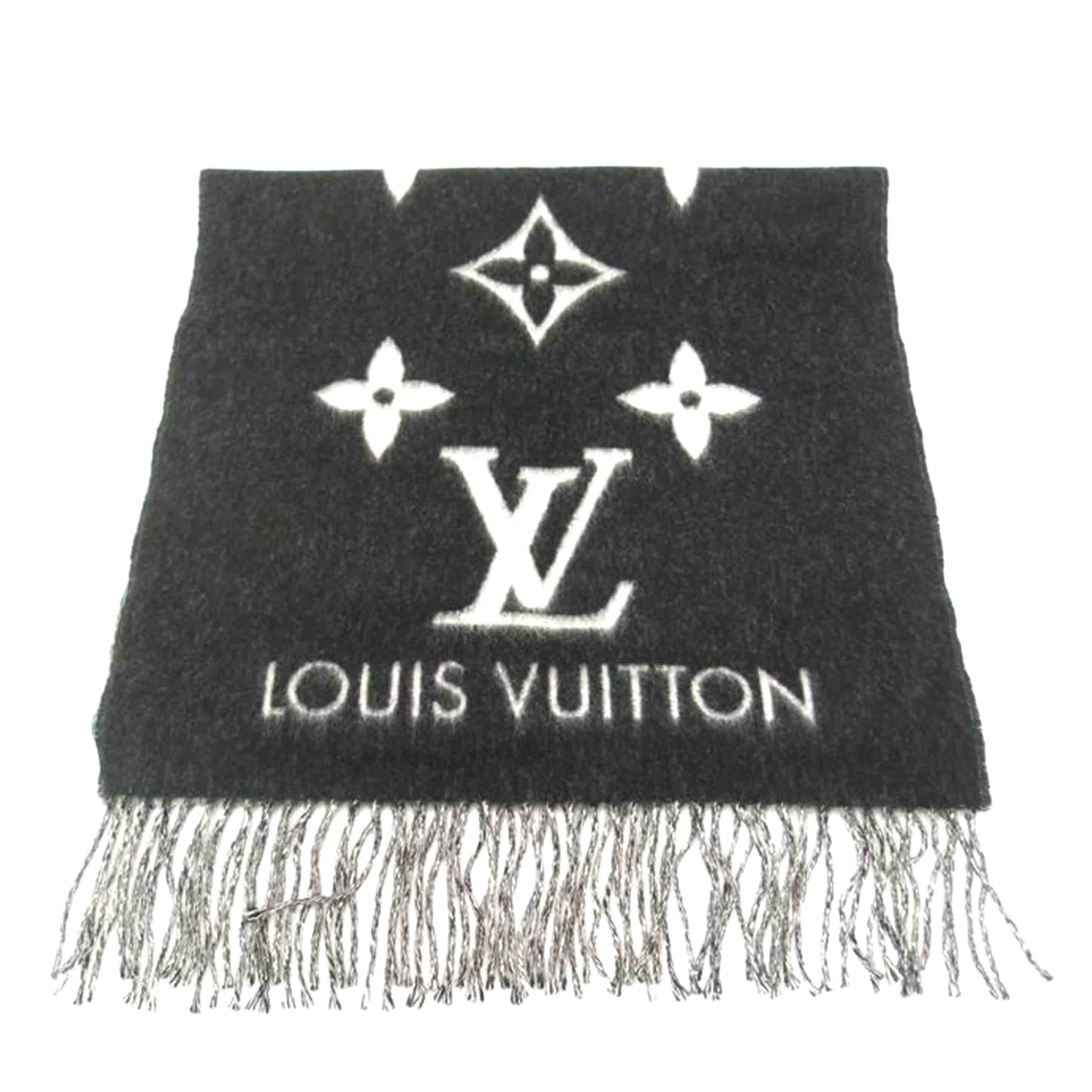 LOUIS VUITTON ルイ・ヴィトン マフラー ストール カシミア100% 黒 グレー レディース/エシャルプ・レイキャビック/ブラック/401486//Aランク/69
